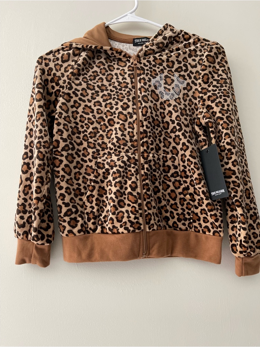 True Religion Girls' Leopard Print Zip-Up Tracksuit- Brown